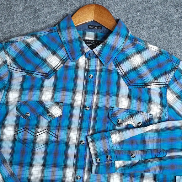 Cody James Other - Cody James Pearl Snap Shirt Mens‎ Large Blue Western Plaid Cotton Regular Fit